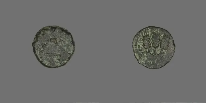 Framed Print : Coin Depicting a Parasol, 42-43, issued by Herod Agrippa I (37-43). Creator: Unknown Framed Print : Coin Depicting a Parasol, 42-43, issued by Herod Agrippa I (37-43). Creator: Unknown