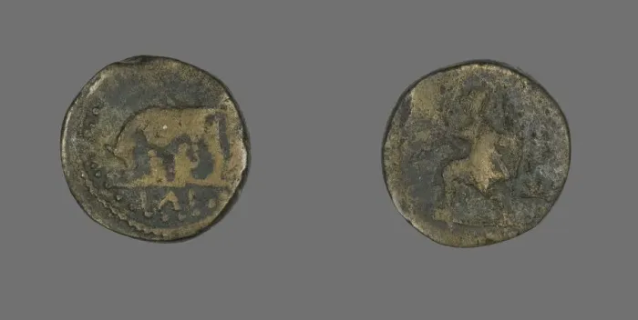Framed Print : Coin Depicting a She-Wolf Nursing Romulus and Remus, 117-192. Creator: Unknown