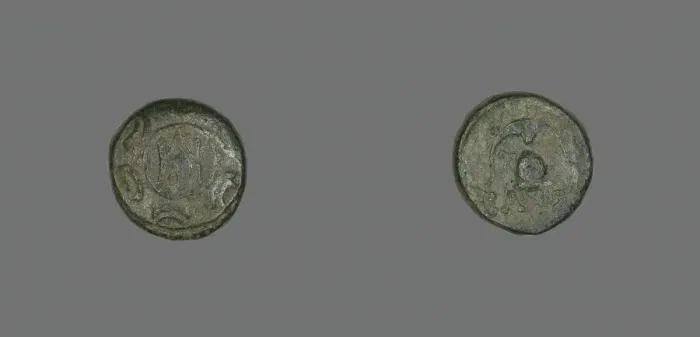 Framed Print : Coin Depicting a Shield, 239-229 BCE, issued by King Demetrius II. Creator: Unknown