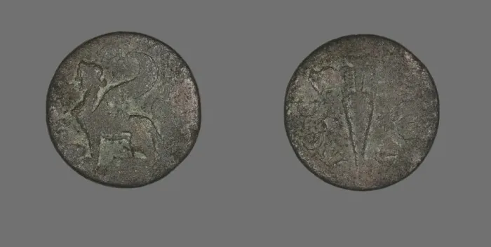 Framed Print : Coin Depicting a Sphinx, 138-217 (?). Creator: Unknown Framed Print : Coin Depicting a Sphinx, 138-217 (?). Creator: Unknown
