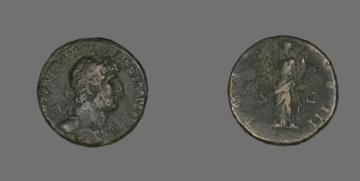 Framed Print : As (Coin) Portraying Emperor Hadrian, 119-125. Creator: Unknown Framed Print : As (Coin) Portraying Emperor Hadrian, 119-125. Creator: Unknown