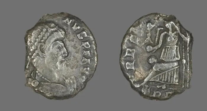 Framed Print : Coin Portraying an Emperor, late 4th century. Creator: Unknown Framed Print : Coin Portraying an Emperor, late 4th century. Creator: Unknown