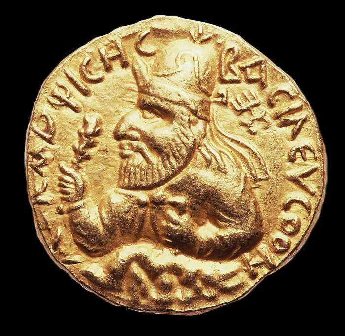 Framed Print : Coin of Vima Kadphises, ca 100-128. Creator: Numismatic, Ancient Coins Framed Print : Coin of Vima Kadphises, ca 100-128. Creator: Numismatic, Ancient Coins