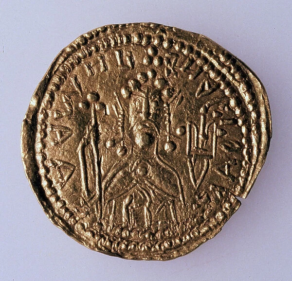 Coin (Zlatnik) of Grand Duke Vladimir Svyatoslavich (Averse: Portrait of the ruler), 980-1015. Artist: Numismatic, Russian coins