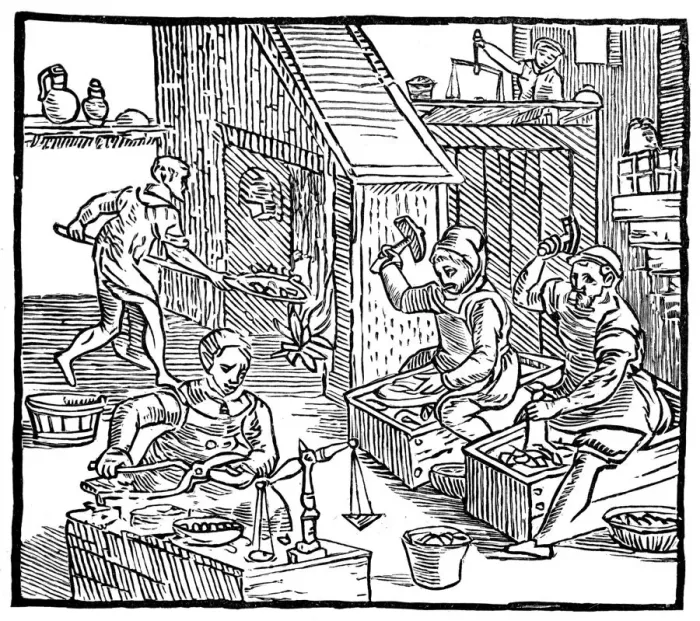 Framed Print : Coiners at work, 1577, (1893) Framed Print : Coiners at work, 1577, (1893)