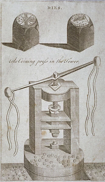 Coining press and dies from the Tower of London, 1800