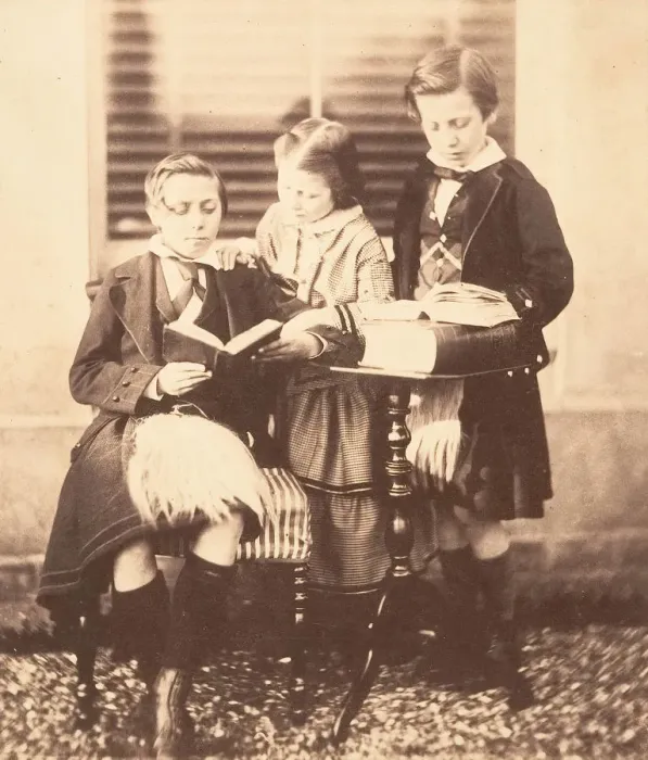 Framed Print : Colin and Horatio Ross Reading with Jessie Macrae, ca. 1858. Creator: Horatio Ross Framed Print : Colin and Horatio Ross Reading with Jessie Macrae, ca. 1858. Creator: Horatio Ross