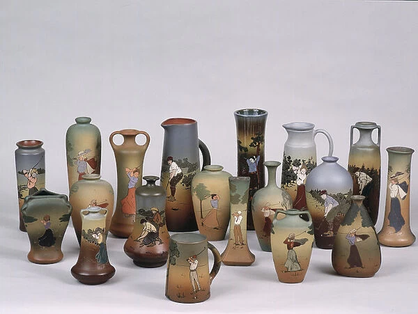Collection of Weller Dickins Ware from the late 1800s. Artist: Weller Pottery Company