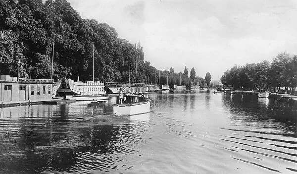 College barges on the River Isis, Oxford, early 20th century. Artist: C Richter