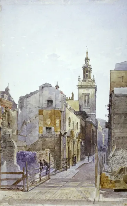 Framed Print : College Hill and the Church of St Michael Paternoster Royal, City of London, 1883 Framed Print : College Hill and the Church of St Michael Paternoster Royal, City of London, 1883