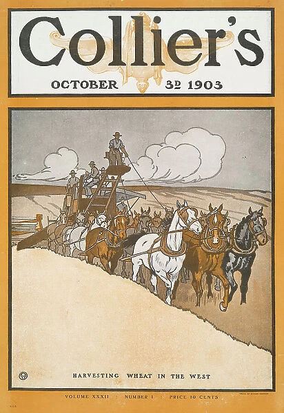 Collier's October 3rd, 1903, Harvesting Wheat in The West, Volume XXXII, Number 1... c1903. Creator: Edward Penfield