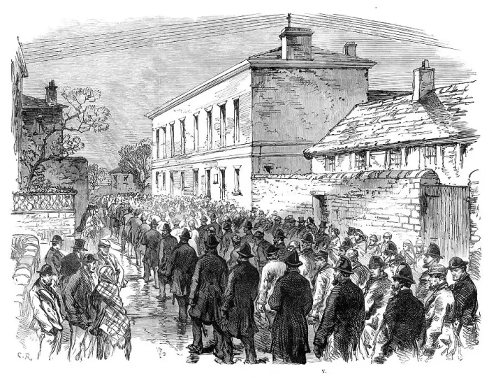 Framed Print : The Colliery Riots in Yorkshire: escorting prisoners to the courthouse at Barnsley, 1870. Creator: Unknown Framed Print : The Colliery Riots in Yorkshire: escorting prisoners to the courthouse at Barnsley, 1870. Creator: Unknown