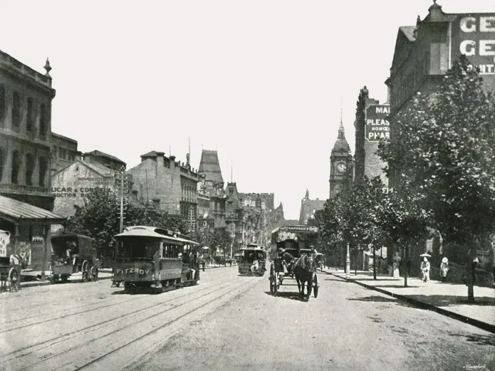 Framed Print : Collins Street, looking west from Russell Street, Melbourne, Australia, 1895. Creator Framed Print : Collins Street, looking west from Russell Street, Melbourne, Australia, 1895. Creator
