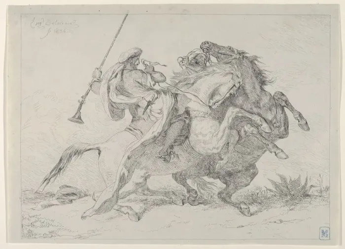 Framed Print : Collision of Moorish Horsemen, 1834. 1834. Creator: Eugene Delacroix Framed Print : Collision of Moorish Horsemen, 1834. 1834. Creator: Eugene Delacroix
