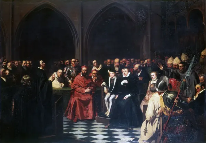 Framed Print : The Colloquy of Poissy in 1561, c1855-1912. Artist: Tony Robert-Fleury Framed Print : The Colloquy of Poissy in 1561, c1855-1912. Artist: Tony Robert-Fleury