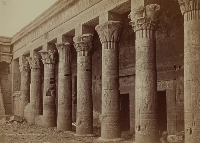Framed Print : Colonade of the Temple of Isis at Philae, late 19th century. Creator: Henri Bechard Framed Print : Colonade of the Temple of Isis at Philae, late 19th century. Creator: Henri Bechard