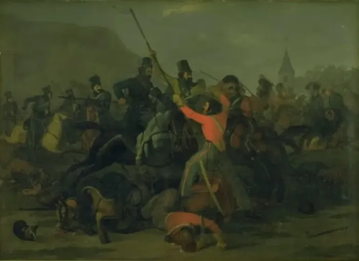 Framed Print : Colonel Boncke Bönnichsen's fall on 6 December 1813 during a duel between Jutland... 1816-1824. Creator: Jorgen Sonne Framed Print : Colonel Boncke Bönnichsen's fall on 6 December 1813 during a duel between Jutland... 1816-1824. Creator: Jorgen Sonne