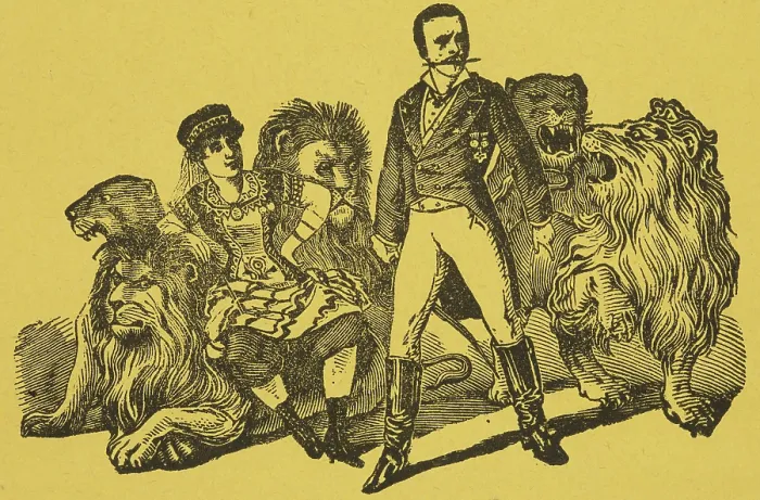 Framed Print : Colonel Boone and Miss Carlotta, American Lion Tamers, 1884. Creator: Unknown Framed Print : Colonel Boone and Miss Carlotta, American Lion Tamers, 1884. Creator: Unknown