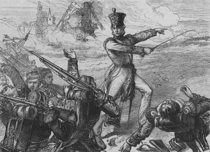 Framed Print : Colonel Fitzgeralds Charge at San Sebastian, c1880 Framed Print : Colonel Fitzgeralds Charge at San Sebastian, c1880