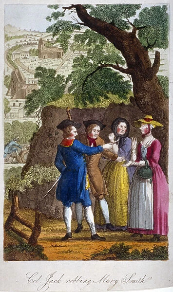 Colonel Jack, the highwayman, robbing Mary Smith on her way to Kentish Town, London, c1750