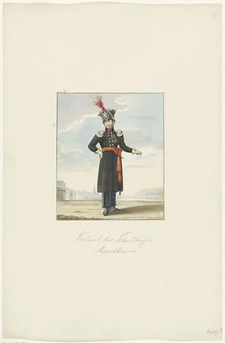 Framed Print : Colonel of the militia in marching dress, 1830-1831. Creator: Anon Framed Print : Colonel of the militia in marching dress, 1830-1831. Creator: Anon