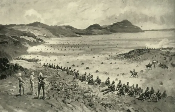 Framed Print : Colonel Pilchers Attack on Sunnyside Kopje, 1900. Creator: HC Seppings Wright