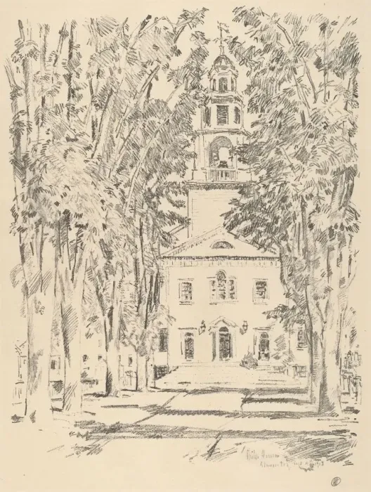 Framed Print : Colonial Church, Gloucester, 1918. Creator: Frederick Childe Hassam Framed Print : Colonial Church, Gloucester, 1918. Creator: Frederick Childe Hassam