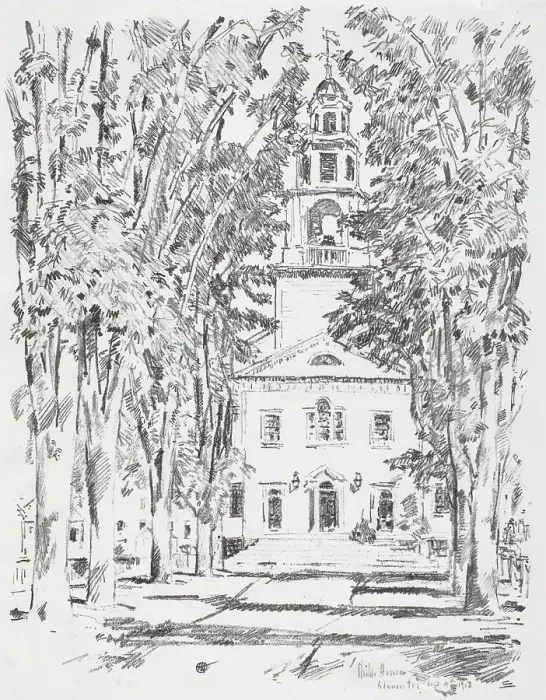 Framed Print : Colonial Church, Gloucester, 1918. Creator: Frederick Childe Hassam Framed Print : Colonial Church, Gloucester, 1918. Creator: Frederick Childe Hassam