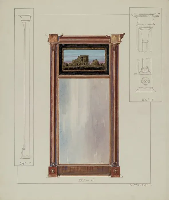 Framed Print : Colonial Mirror, c. 1937. Creator: Alfred Walbeck Framed Print : Colonial Mirror, c. 1937. Creator: Alfred Walbeck