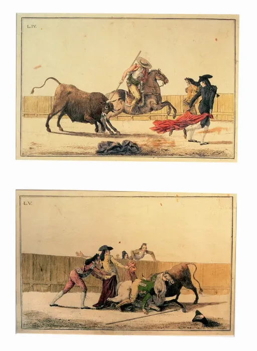 Framed Print : Colored Engravings by Antonio Carnicero, Plate VIII, Suerte de Banderillas, Plate IX Framed Print : Colored Engravings by Antonio Carnicero, Plate VIII, Suerte de Banderillas, Plate IX