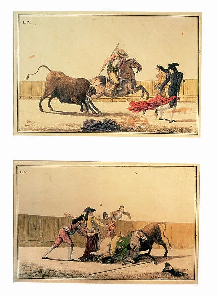 Colored Engravings by Antonio Carnicero, Plate VIII, Suerte de Banderillas, Plate IX