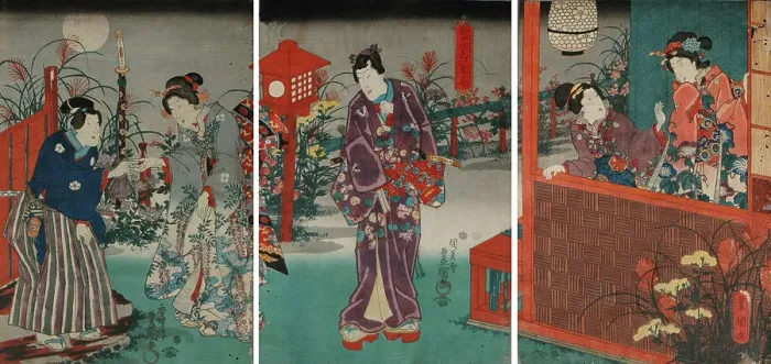 Framed Print : Colorful Flowering Grasses in the Light of the Full Moon (Monaka no tsuki iro no kusabana)...c1850. Creator: Kunisada (Toyokuni III), Utagawa (1786-1865) Framed Print : Colorful Flowering Grasses in the Light of the Full Moon (Monaka no tsuki iro no kusabana)...c1850. Creator: Kunisada (Toyokuni III), Utagawa (1786-1865)