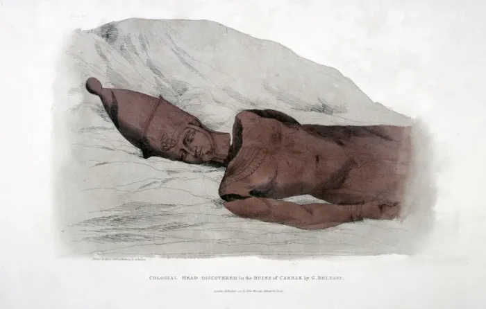 Framed Print : Colossal head Discovered in the Ruins of Carnak by G Belzoni, 1820. Artist: Agostino Aglio Framed Print : Colossal head Discovered in the Ruins of Carnak by G Belzoni, 1820. Artist: Agostino Aglio