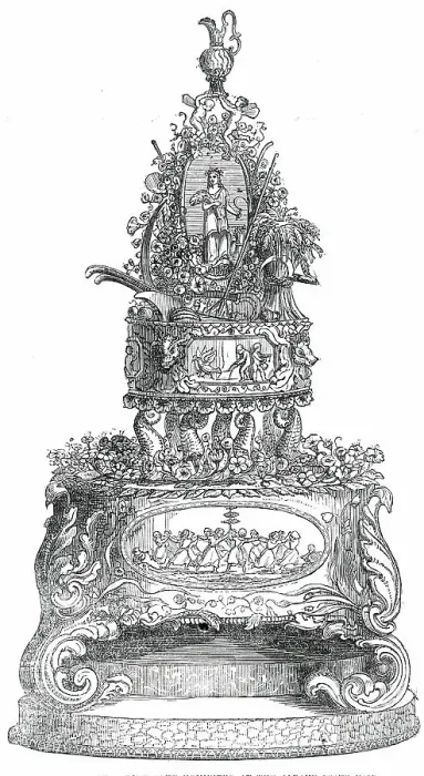 Framed Print : Colossal Prize Bride-Cake Exhibited at the Albany State Fair, 1850. Creator: Unknown Framed Print : Colossal Prize Bride-Cake Exhibited at the Albany State Fair, 1850. Creator: Unknown
