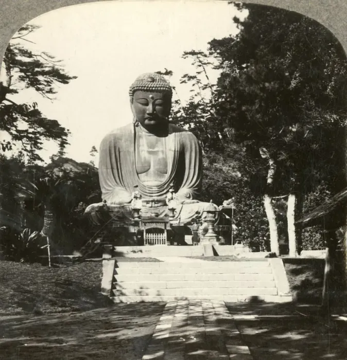 Framed Print : Colossal statue of Buddha, reverenced by the Japanese, in a sylvan Temple, Kamakura, Japan, c1900