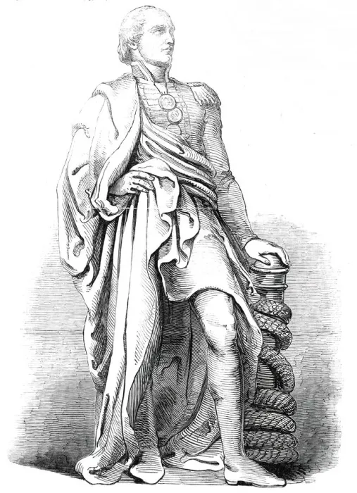 Framed Print : Colossal statue of Lord Collingwood, at Newcastle-upon-Tyne, 1845. Creator: Unknown Framed Print : Colossal statue of Lord Collingwood, at Newcastle-upon-Tyne, 1845. Creator: Unknown