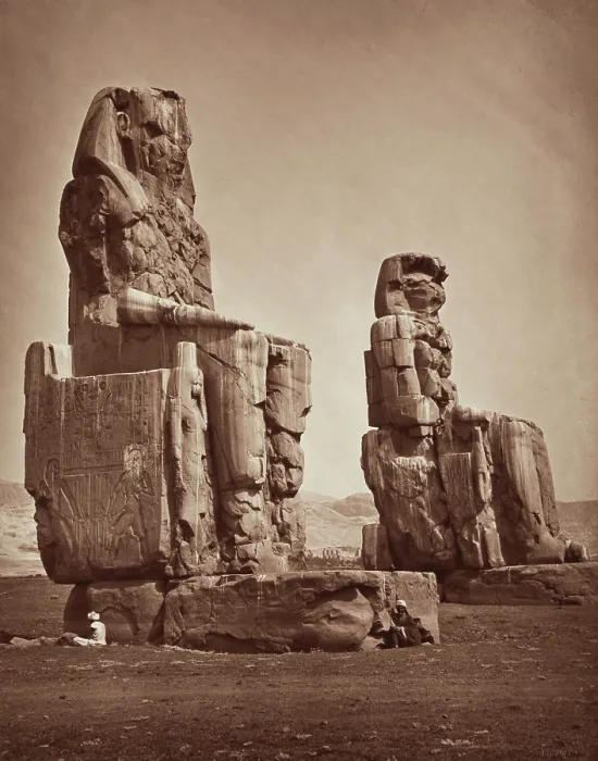 Framed Print : The Colossi of Memnon, Statues of Amenhophis III. Luxor, West bank (Thebes), c1869. Creator: Unknown Framed Print : The Colossi of Memnon, Statues of Amenhophis III. Luxor, West bank (Thebes), c1869. Creator: Unknown