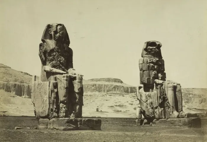 Framed Print : The Colossi of Memnon, Thebes, c. 1860s. Creator: Antonio Beato (British, c. 1825-1903) Framed Print : The Colossi of Memnon, Thebes, c. 1860s. Creator: Antonio Beato (British, c. 1825-1903)