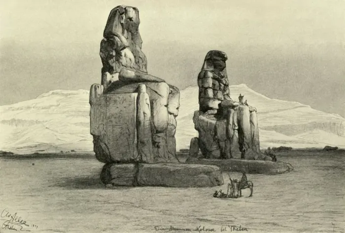 Framed Print : Colossi of Memnon at Thebes, Egypt, 1898. Creator: Christian Wilhelm Allers Framed Print : Colossi of Memnon at Thebes, Egypt, 1898. Creator: Christian Wilhelm Allers