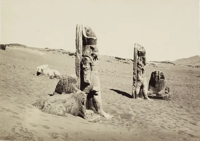 Framed Print : Colossi and Sphynx (sic) at Wady Saboua, 1857. Creator: Francis Frith Framed Print : Colossi and Sphynx (sic) at Wady Saboua, 1857. Creator: Francis Frith