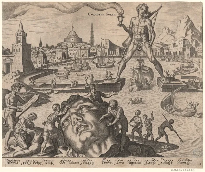Framed Print : The Colossus of Rhodes (from the series The Eighth Wonders of the World) After Maarten van Heemskerck, 1572. Artist: Galle, Philipp (1537-1612) Framed Print : The Colossus of Rhodes (from the series The Eighth Wonders of the World) After Maarten van Heemskerck, 1572. Artist: Galle, Philipp (1537-1612)