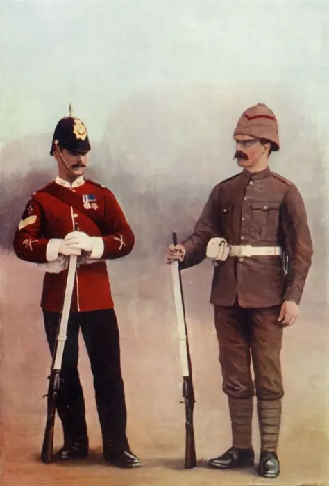 Framed Print : Colour-Sergeant and Private (in Khaki), Gloucester Regiment, 1900. Creator: Gregory & Co Framed Print : Colour-Sergeant and Private (in Khaki), Gloucester Regiment, 1900. Creator: Gregory & Co