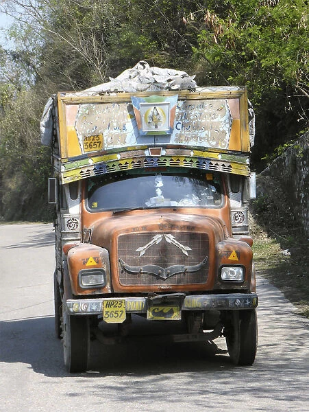 Colourful Indian lorry on road in India. Creator: Unknown