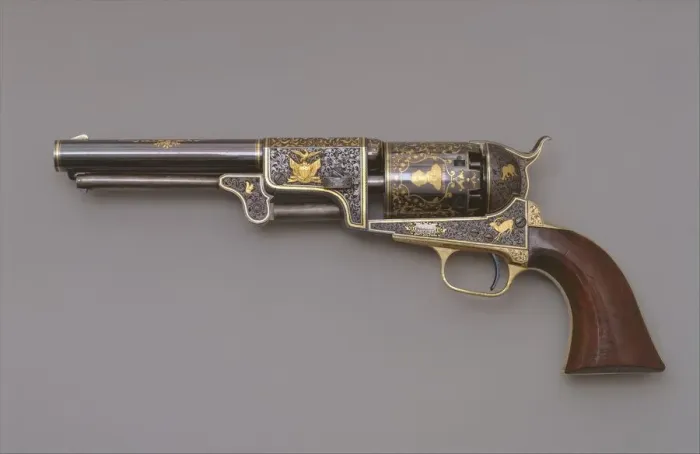 Framed Print : Colt Third Model Dragoon Percussion Revolver, serial no. 12406, American, Connecticut, ca Framed Print : Colt Third Model Dragoon Percussion Revolver, serial no. 12406, American, Connecticut, ca