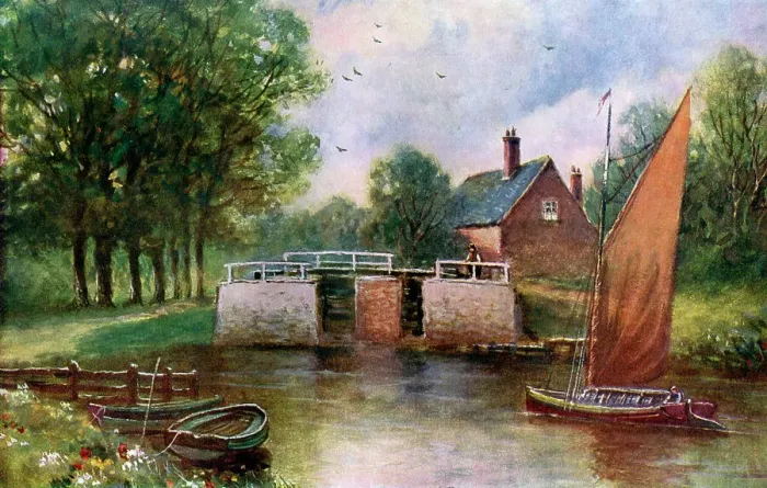 Framed Print : Coltishall Lock, Norfolk, 1924-1926. Artist: John Harrap and Son Framed Print : Coltishall Lock, Norfolk, 1924-1926. Artist: John Harrap and Son