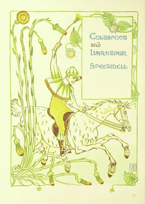 Framed Print : Coltsfoot and Larkspur, Speedwell, 1899. Creator: Walter Crane Framed Print : Coltsfoot and Larkspur, Speedwell, 1899. Creator: Walter Crane