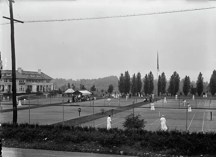 Framed Print : Columbia Country Club - Tennis Courts, 1917. Creator: Harris & Ewing. Columbia Country Club - Tennis Courts, 1917. Creator: Harris & Ewing Framed Print : Columbia Country Club - Tennis Courts, 1917. Creator: Harris & Ewing. Columbia Country Club - Tennis Courts, 1917. Creator: Harris & Ewing