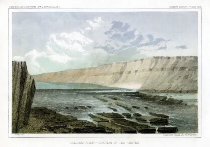 Framed Print : Columbia River, Junction of the Des Chutes, 1856. Artist: John Mix Stanley Framed Print : Columbia River, Junction of the Des Chutes, 1856. Artist: John Mix Stanley