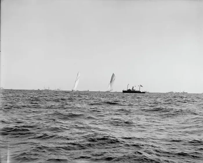 Framed Print : Columbia and Shamrock I, ready for the start, Oct. 7, 99, 1899 Oct 7. Creator: Unknown Framed Print : Columbia and Shamrock I, ready for the start, Oct. 7, 99, 1899 Oct 7. Creator: Unknown