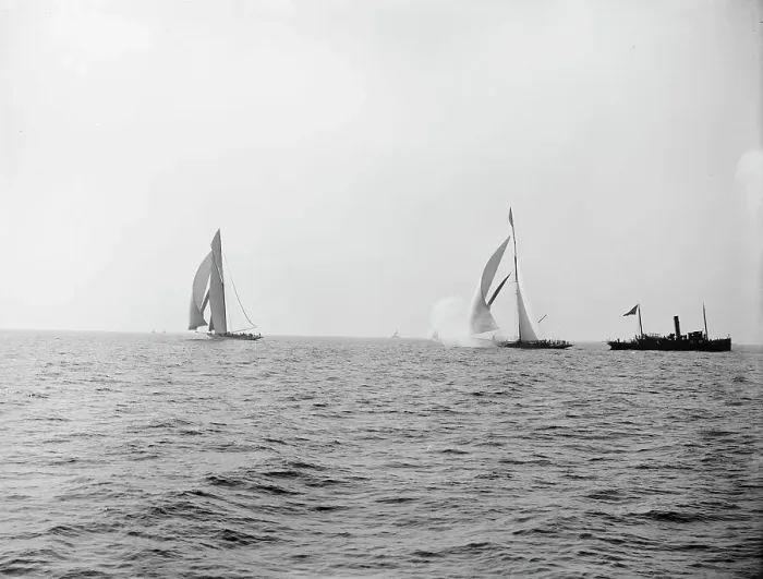 Framed Print : Columbia and Shamrock I after the start, Oct. 19, 99, 1899 Oct 19. Creator: Unknown Framed Print : Columbia and Shamrock I after the start, Oct. 19, 99, 1899 Oct 19. Creator: Unknown